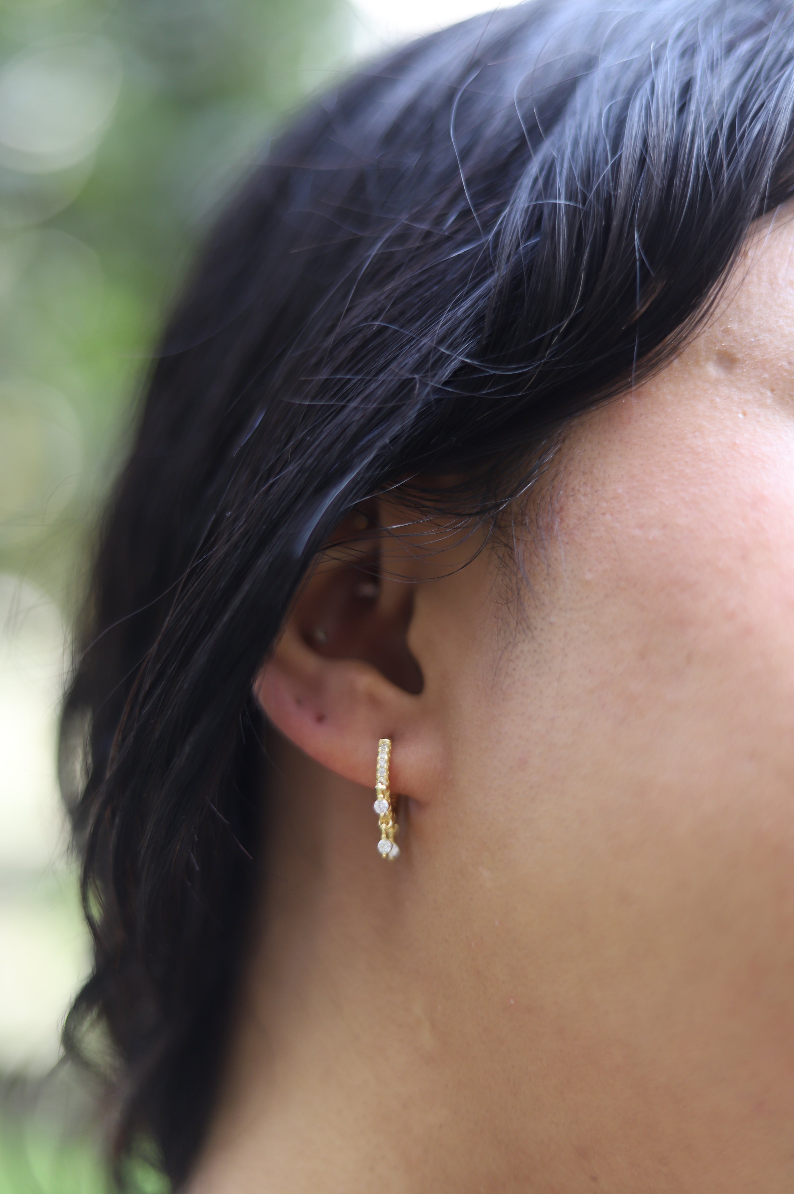 Tri Drop Charm Hoop Earrings