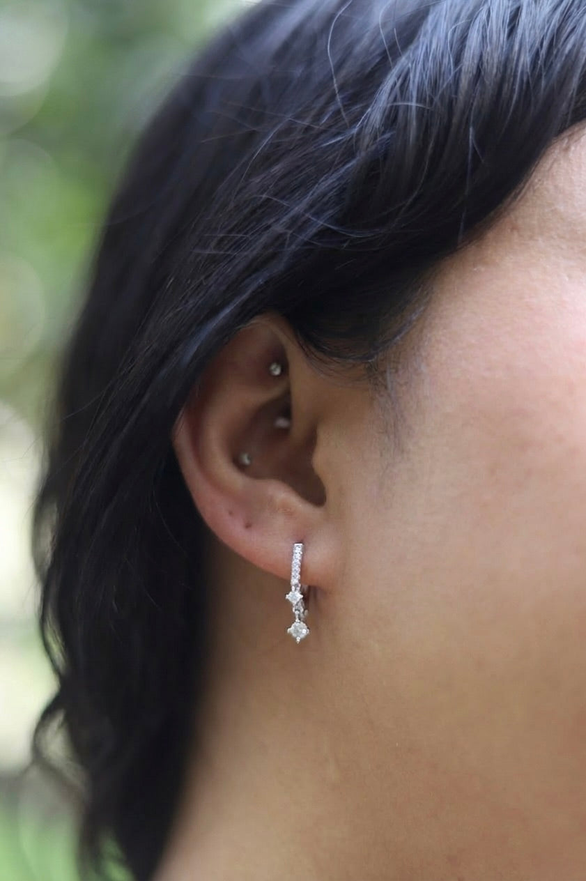 Tri Drop Charm Hoop Earrings