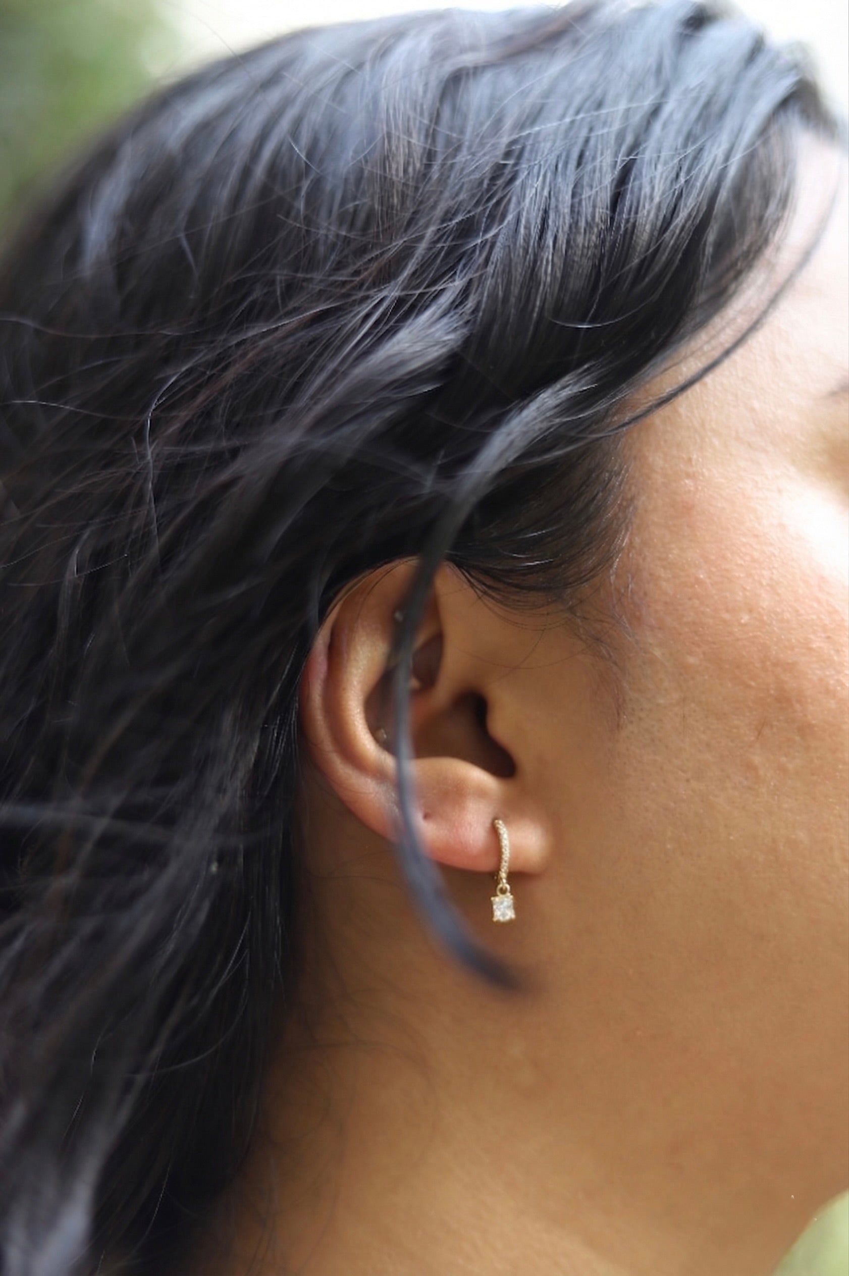 Mini Stone Drop Hoop Earrings