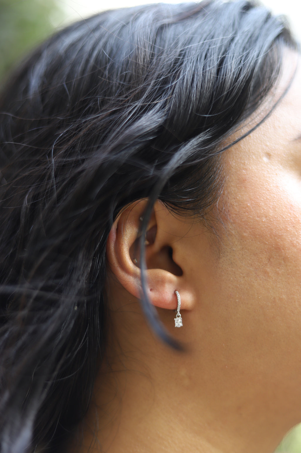 Mini Stone Drop Hoop Earrings