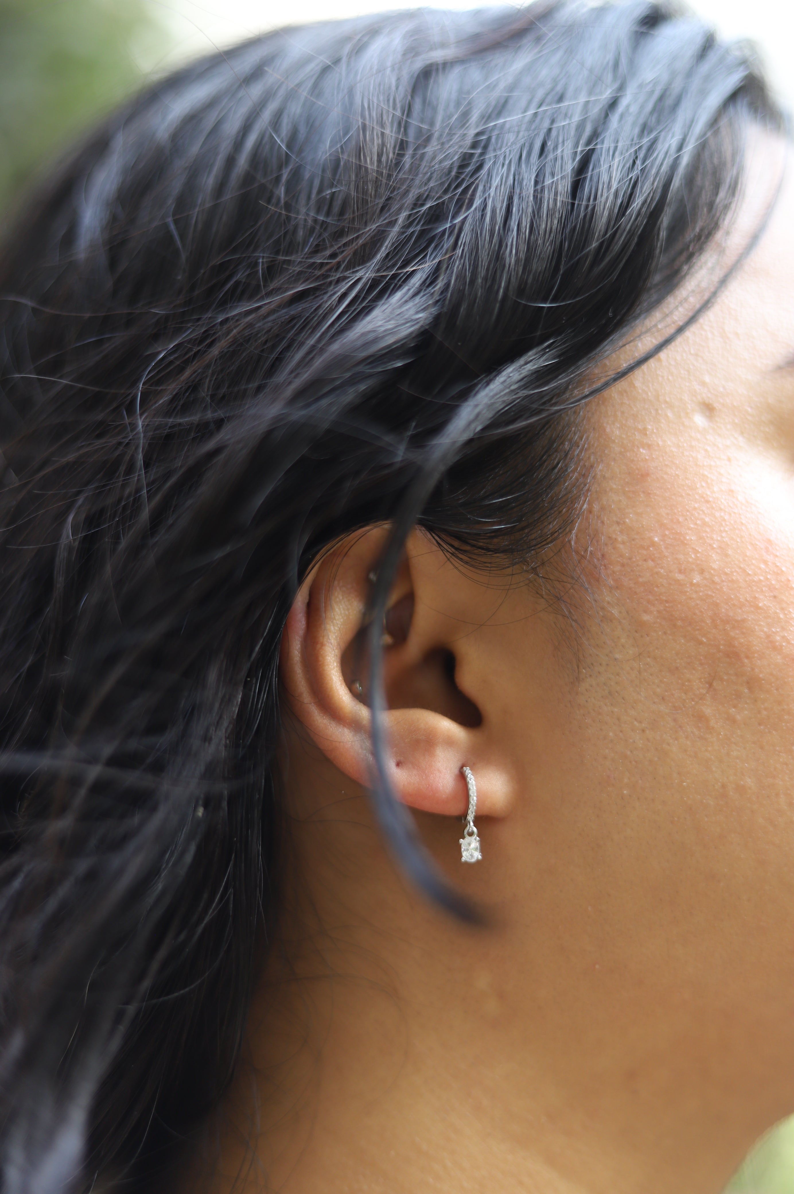 Mini Stone Drop Hoop Earrings