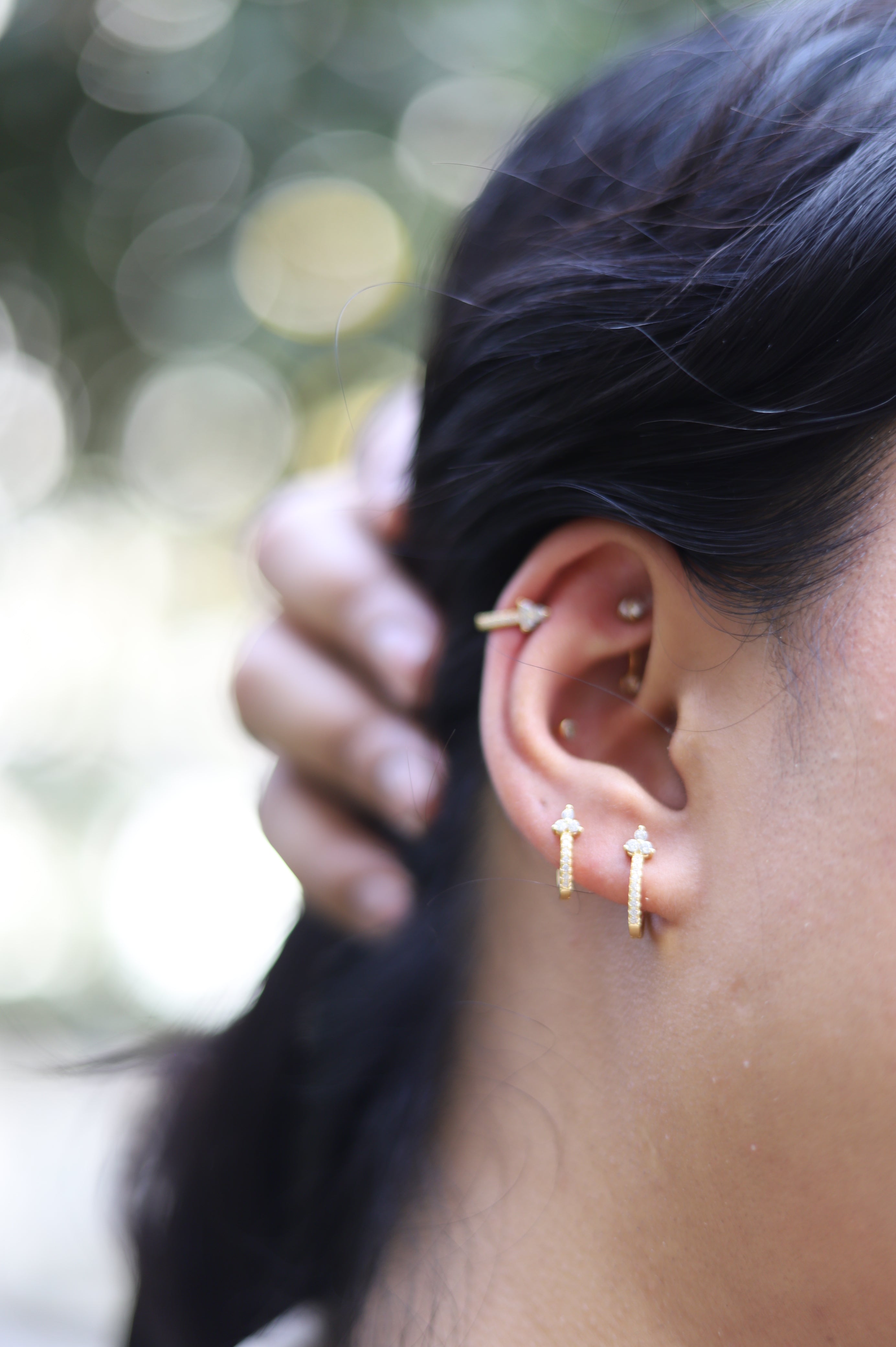 Tri Stone Zirconia Hoop Earrings