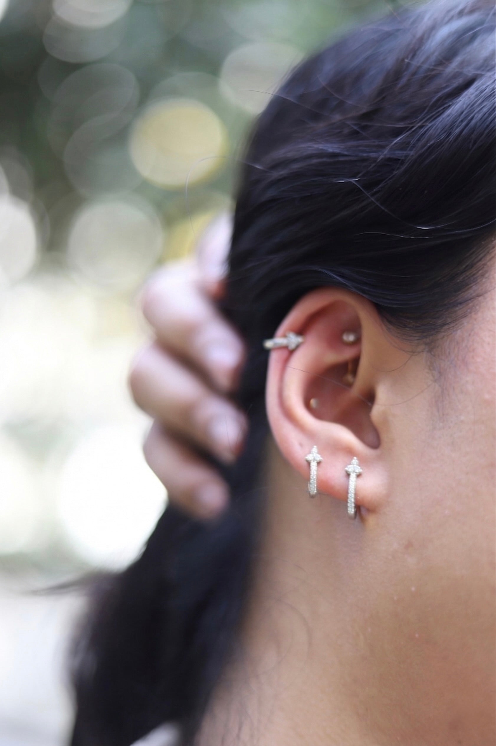 Tri Stone Zirconia Hoop Earrings