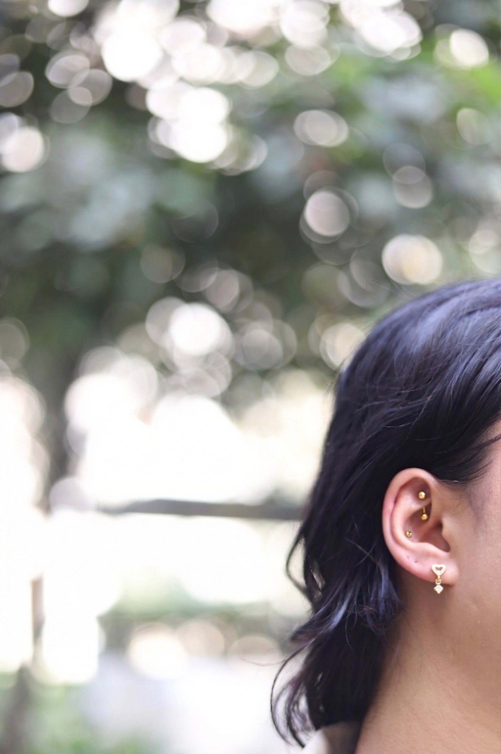 Huggie Heart Drop Hoop Earrings