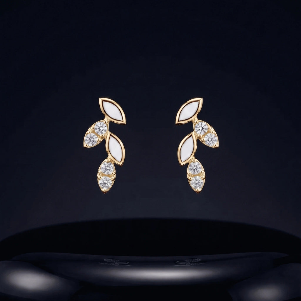 Zirconia Dew Leaf Stud