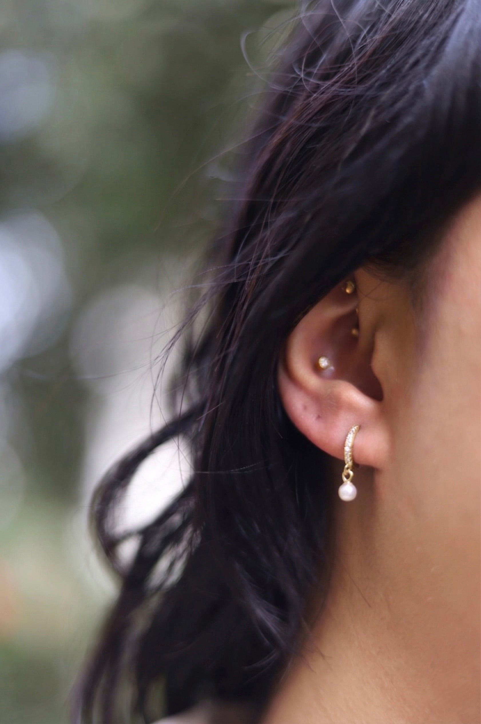 Pearl Charm Hoop Earrings