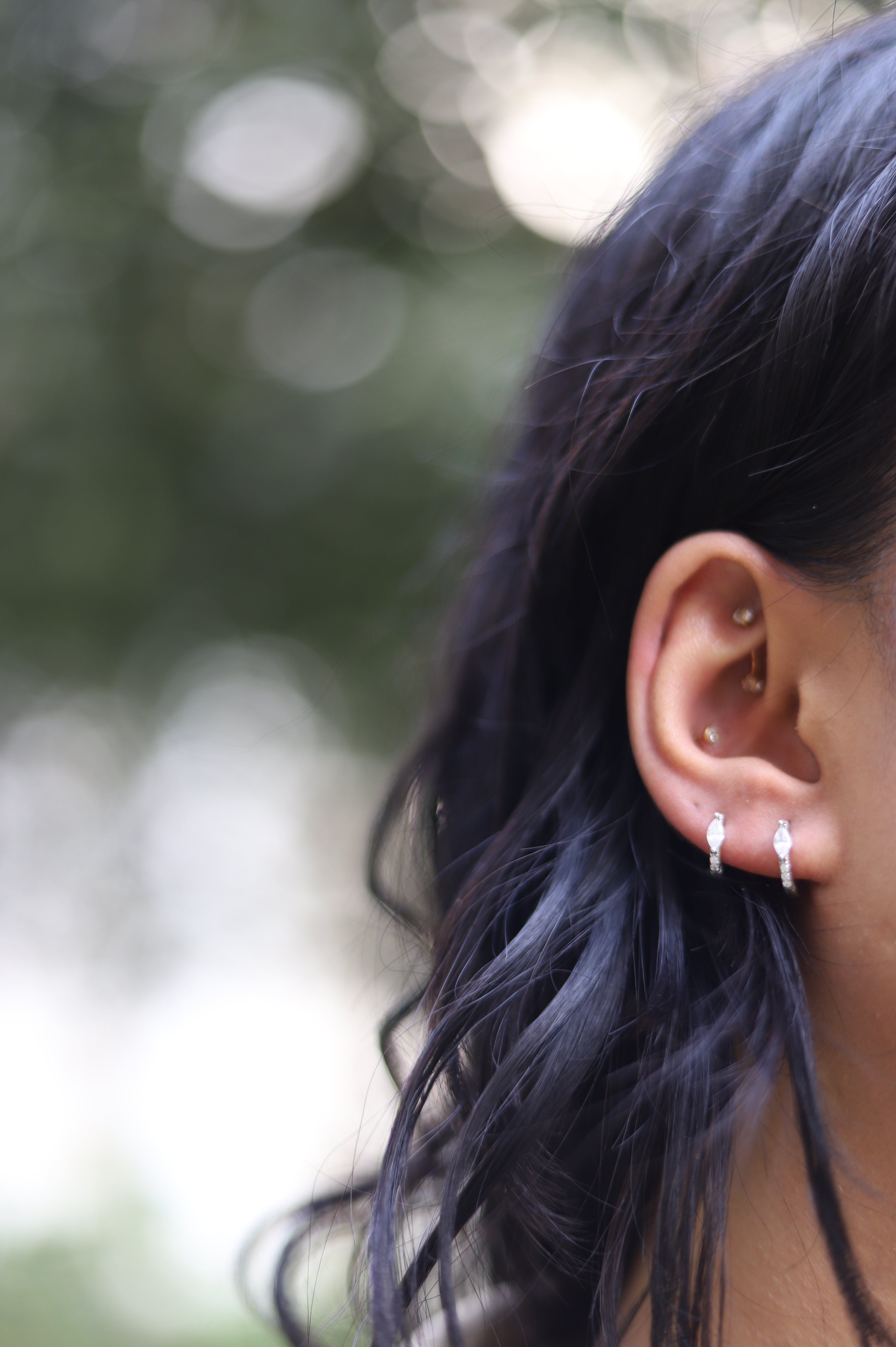 Marquise Stone Mini Hoop Earrings