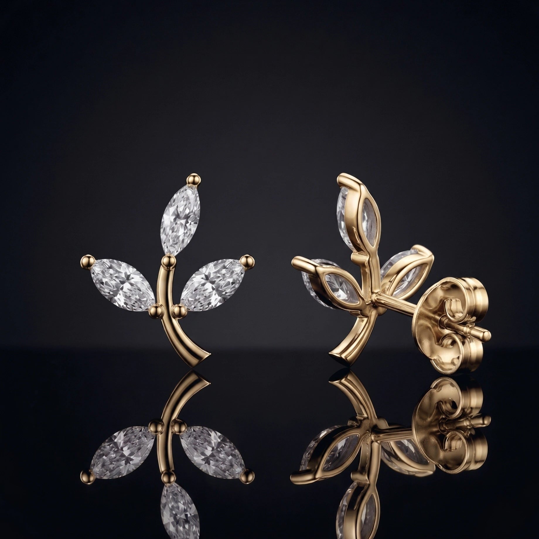 Zirconia Marquise Leaf Stud