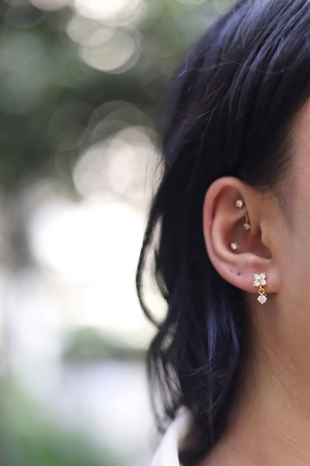 Flower Drop Huggie Hoop Earrings