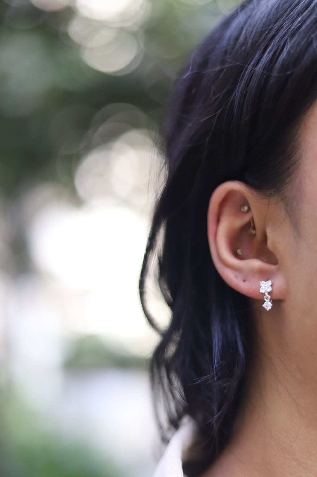 Flower Drop Huggie Hoop Earrings