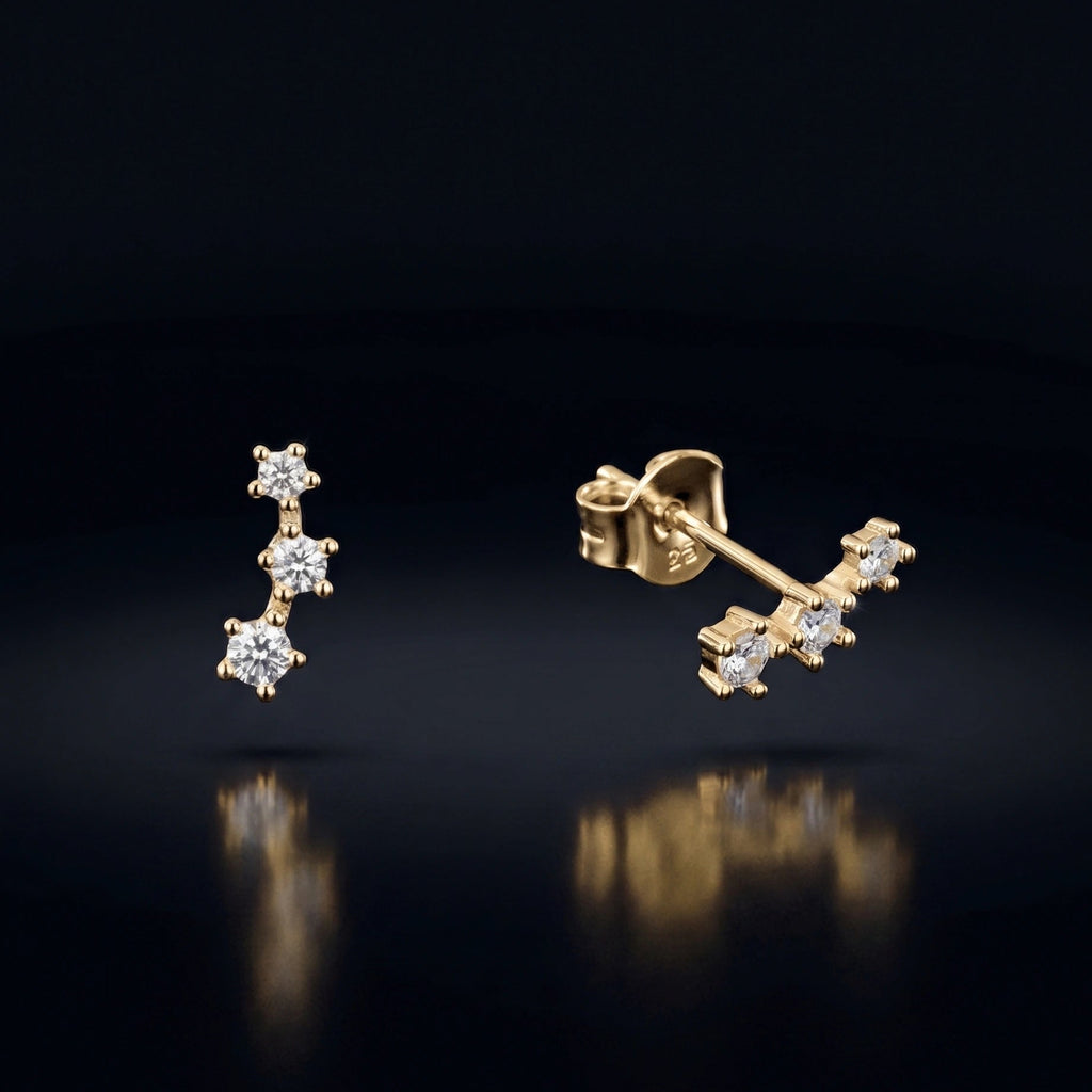 Zirconia Three Stone Curve Stud
