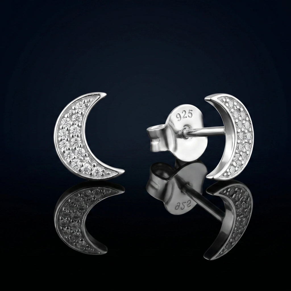 Zirconia Crescent Moon Stud