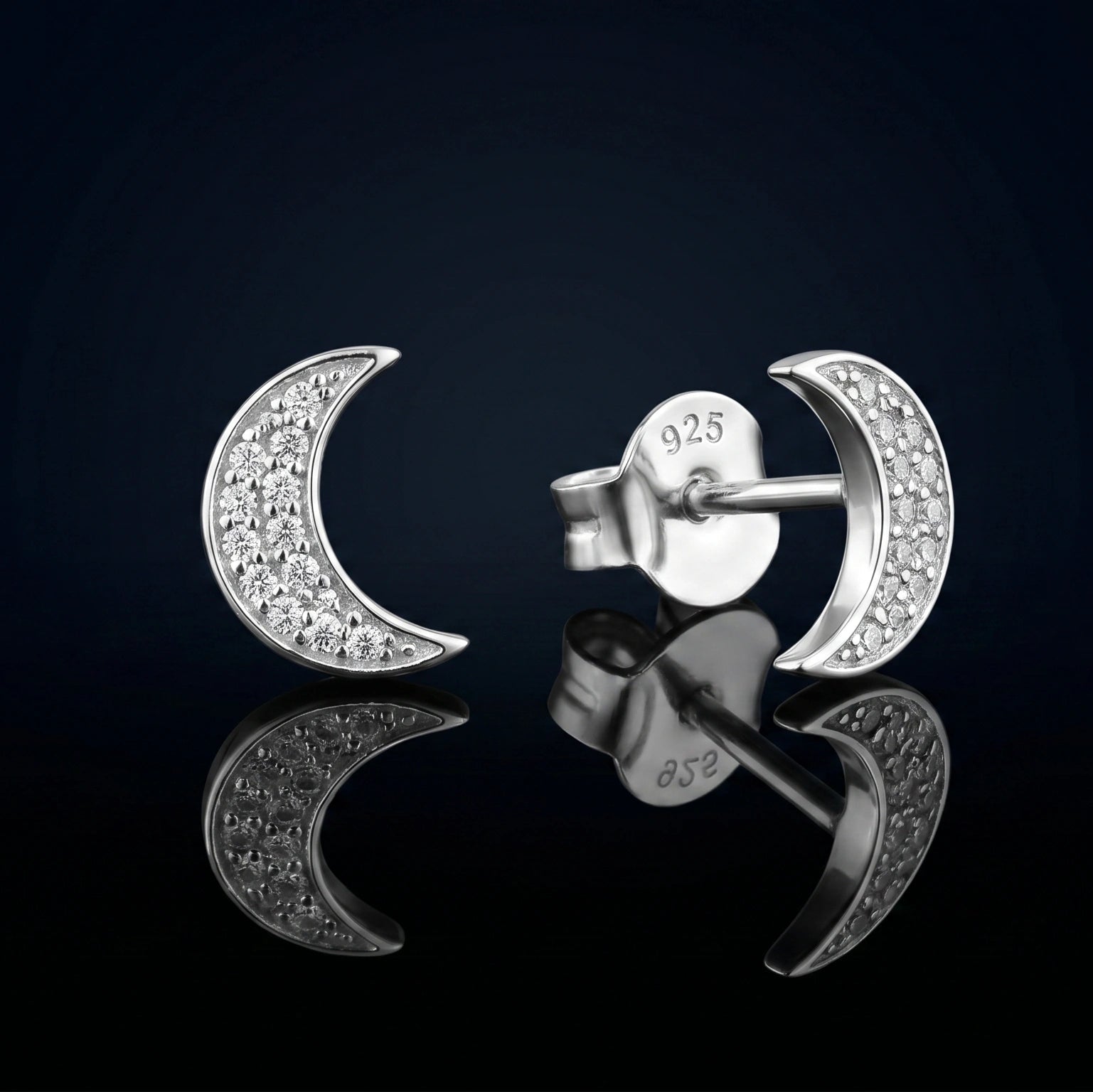 Zirconia Crescent Moon Stud