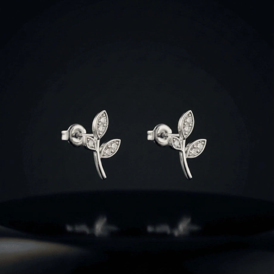 Leaf Zircon Stud Earrings