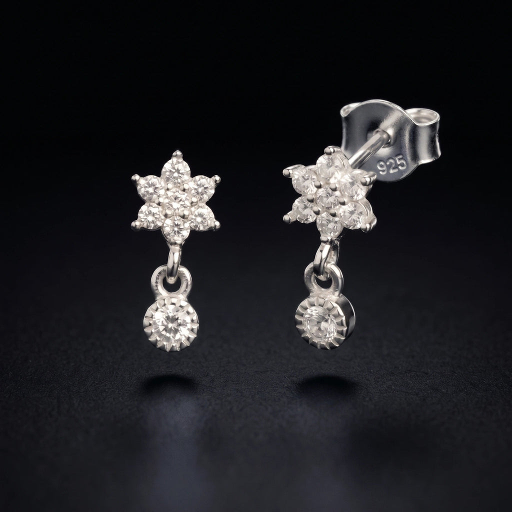 Zirconia Flower Drop Stud