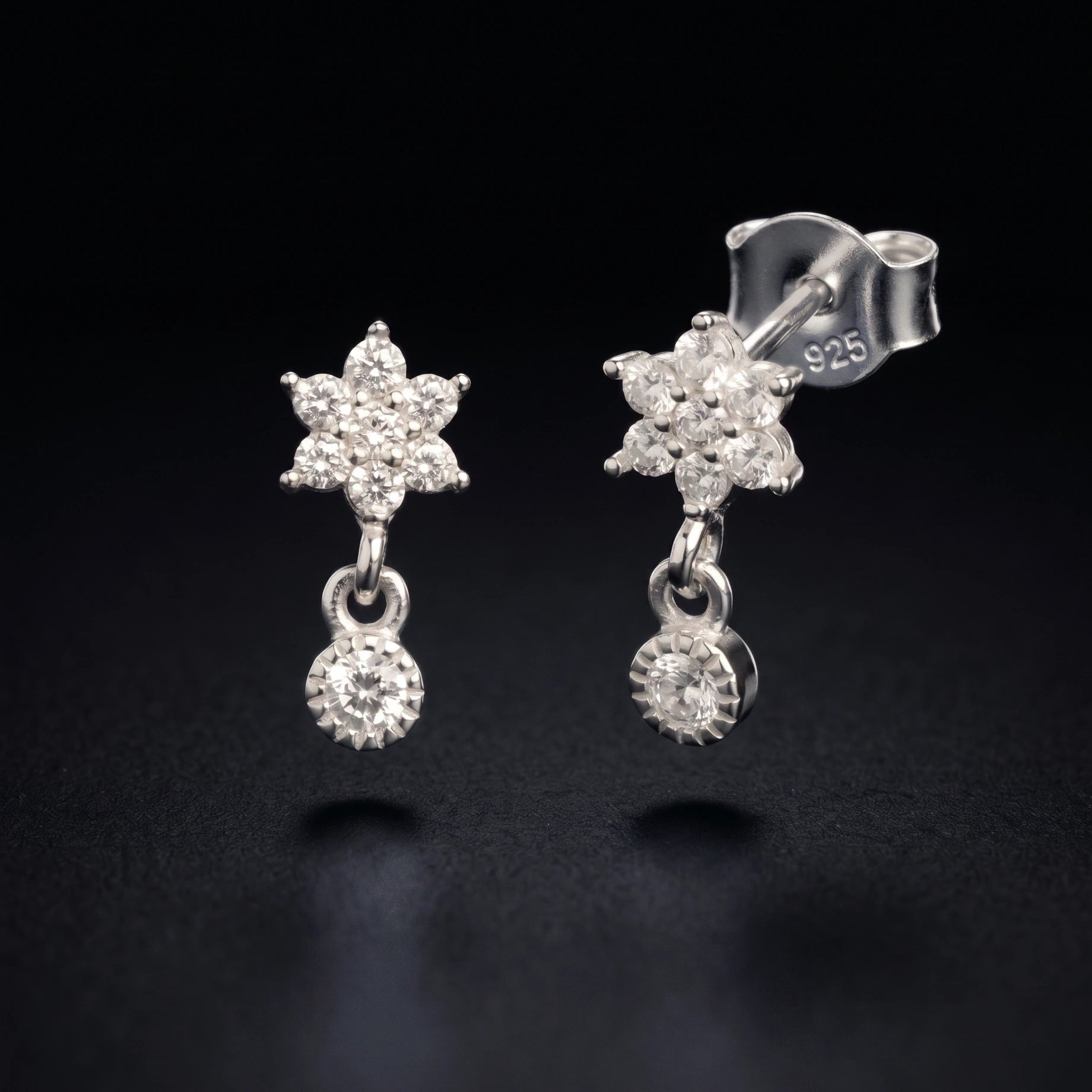 Zirconia Flower Drop Stud