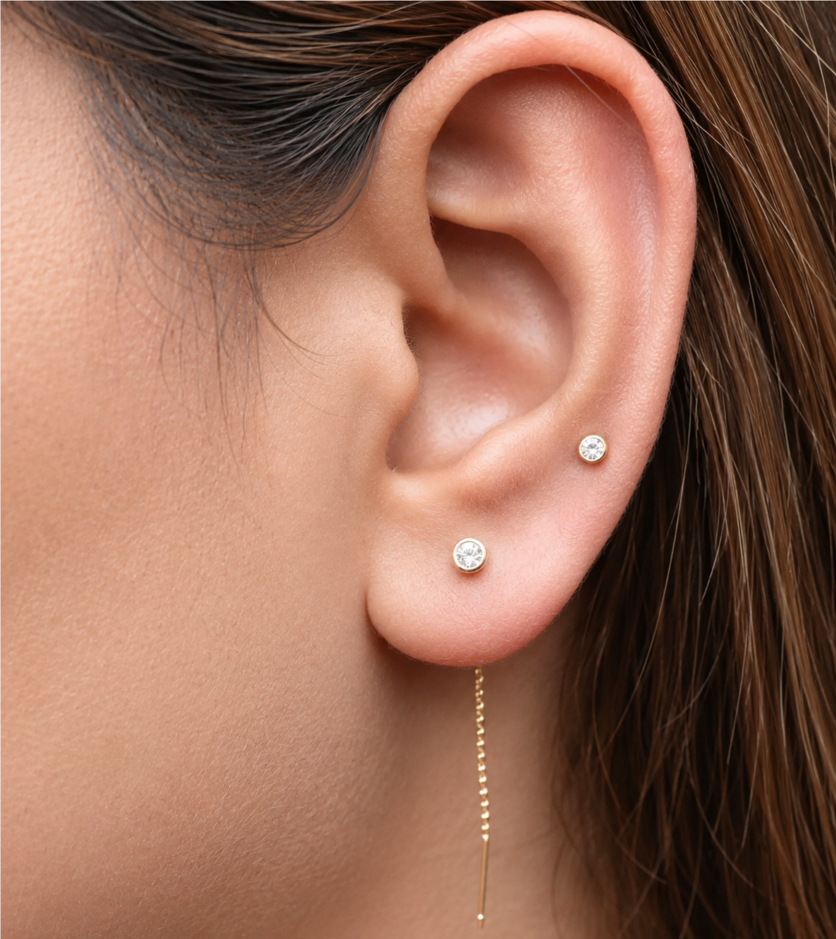 Bezel Stone Sui Dhaga Threader Earrings
