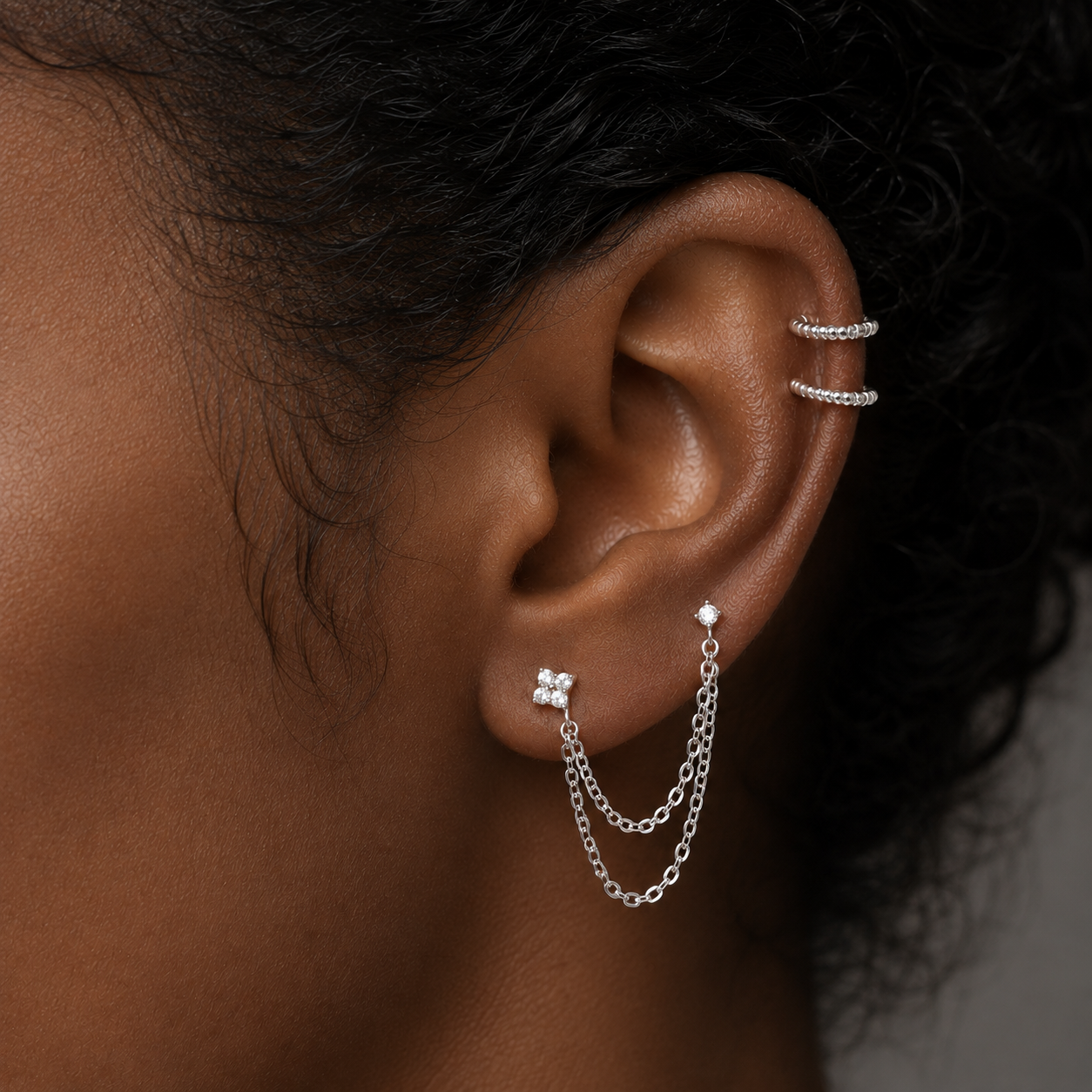 Double Trouble Lotus Chain Connector Earrings
