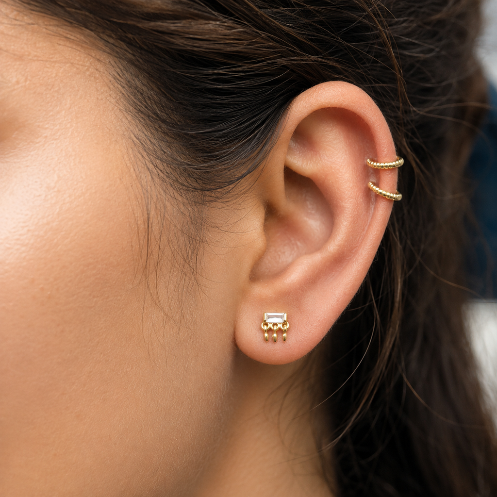 Mini Baguette Dangler Stud Earrings