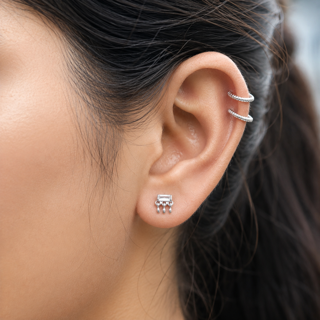 Mini Baguette Dangler Stud Earrings