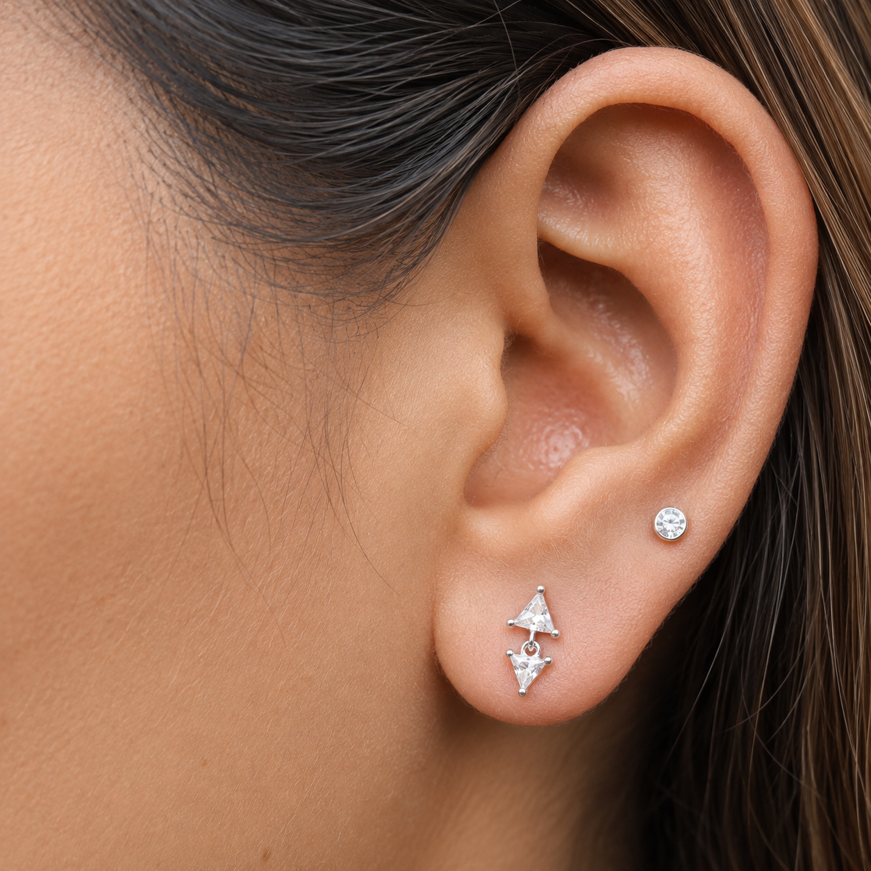 Double Triangle Zircon Charm Stud