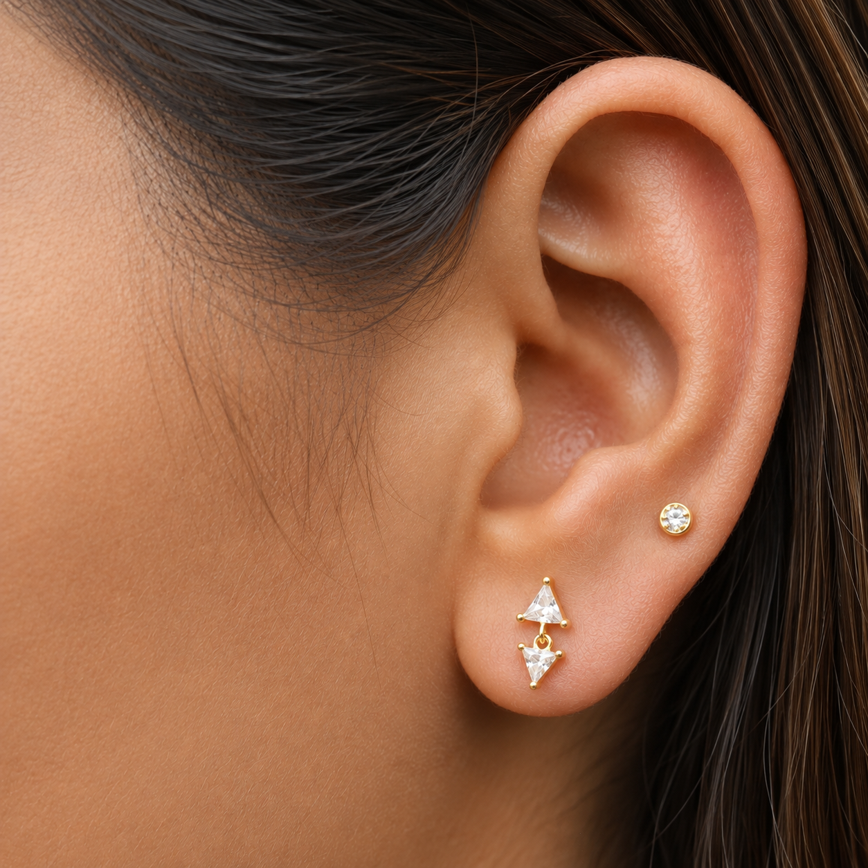 Double Triangle Zircon Charm Stud