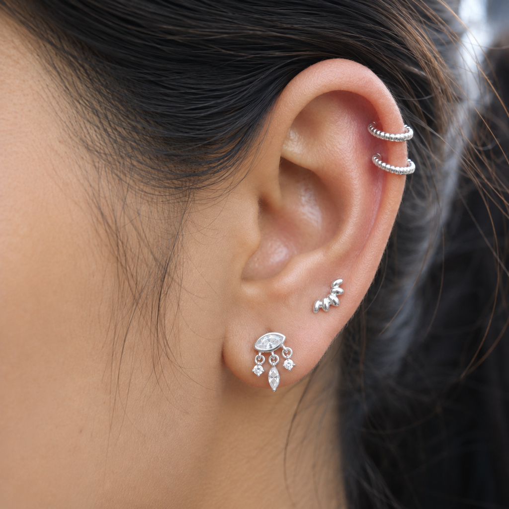 Zirconia Evil Eye Dangle Stud