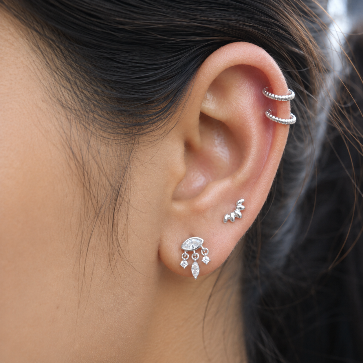 Zirconia Evil Eye Dangle Stud