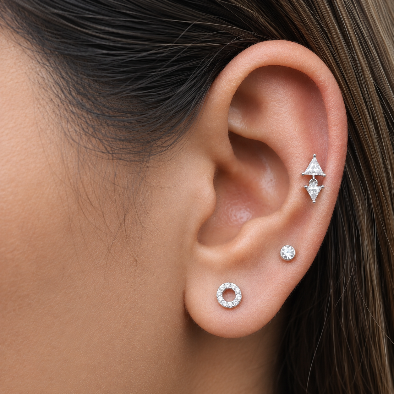 Zirconia Hollow Round Stud Earrings