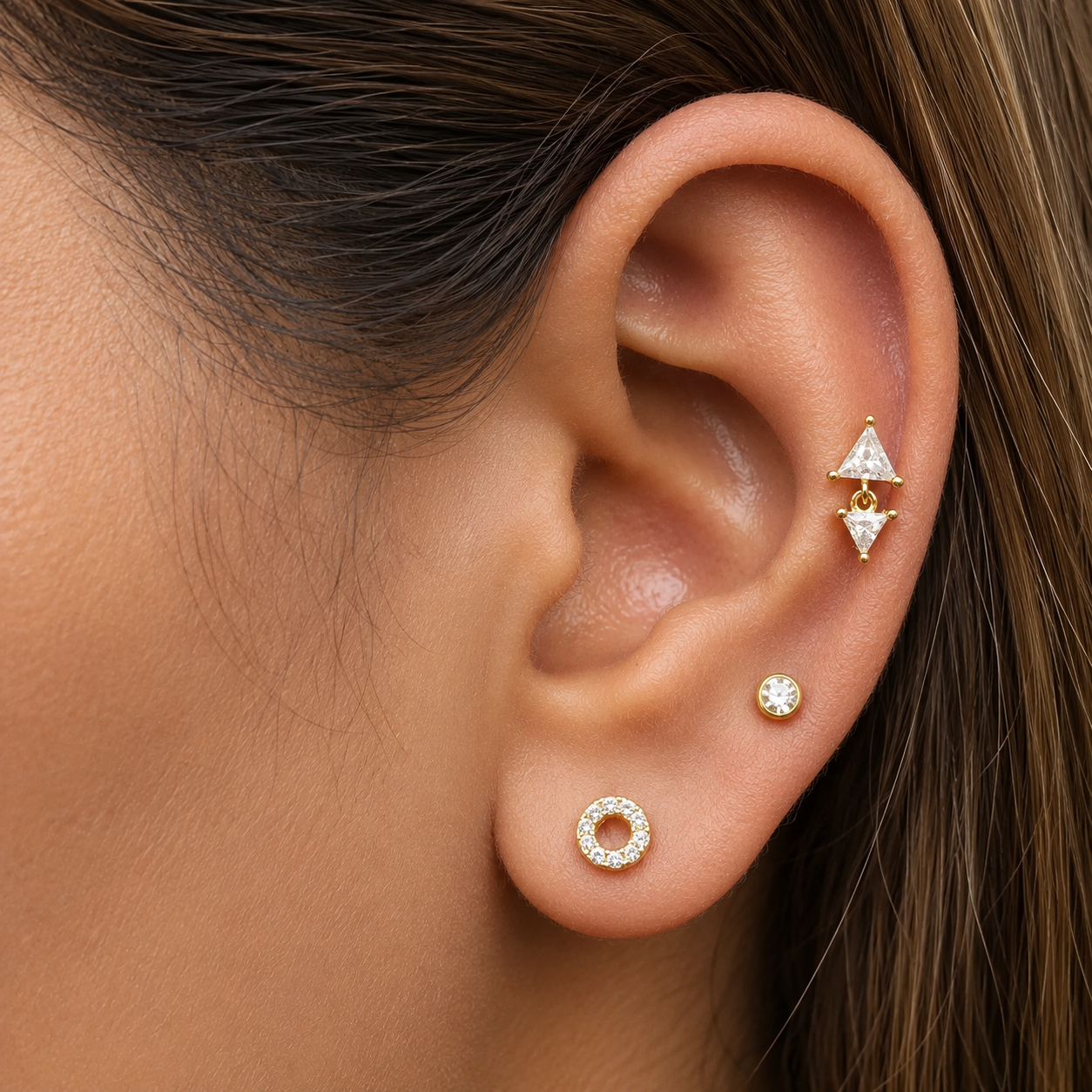 Zirconia Hollow Round Stud Earrings