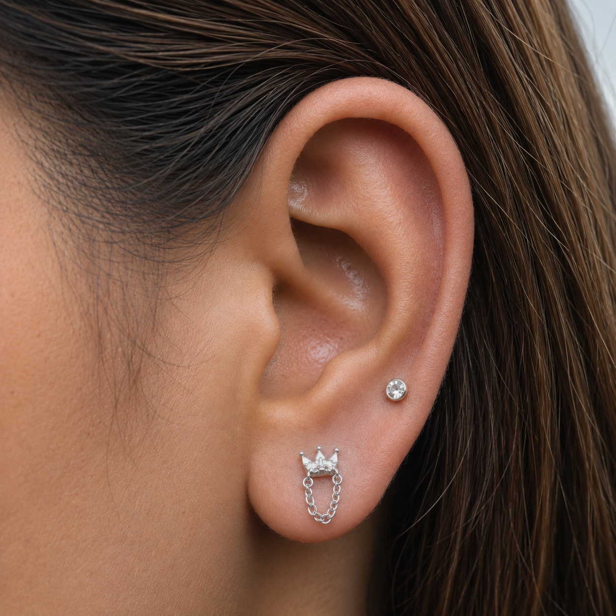 Crowned Chain Stud Earrings