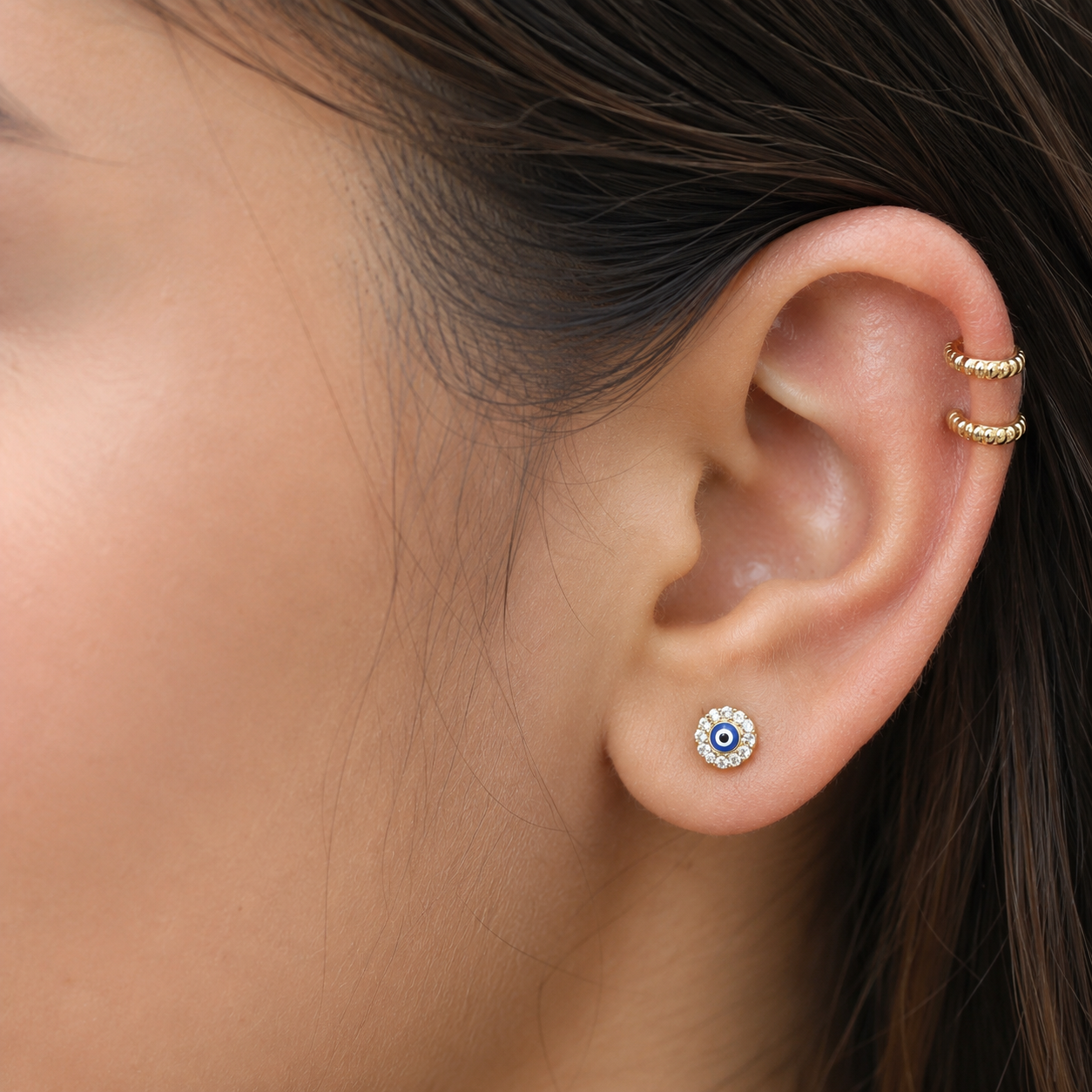 Zirconia Nazar Stud Earrings