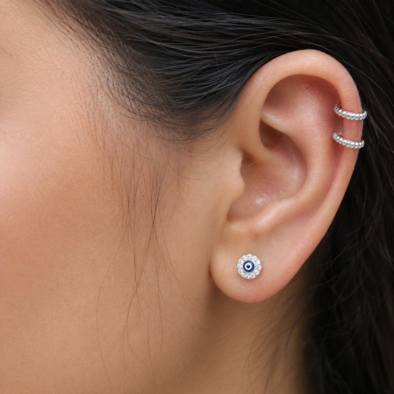 Zirconia Nazar Stud Earrings