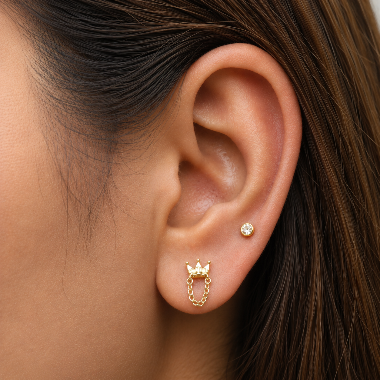 Crowned Chain Stud Earrings