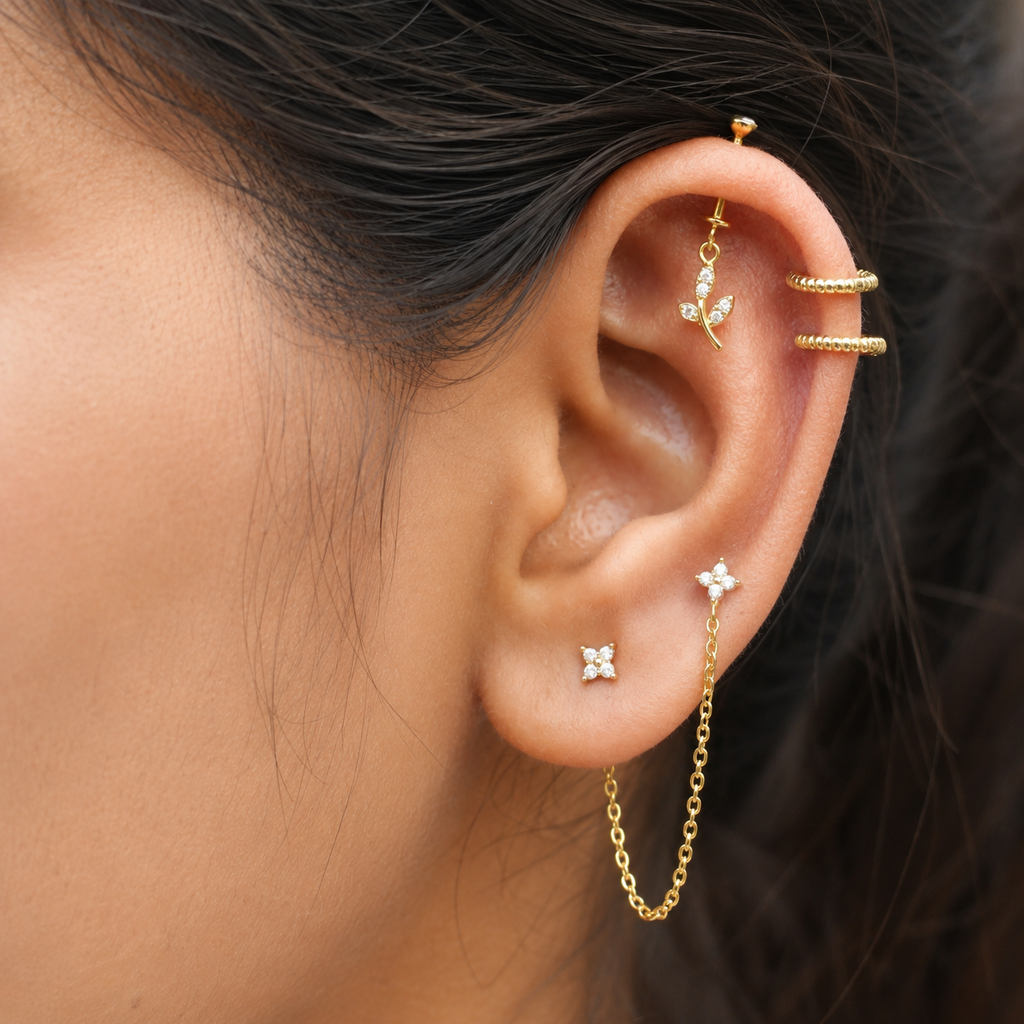 Leafy Drop Helix Hanging Earrings