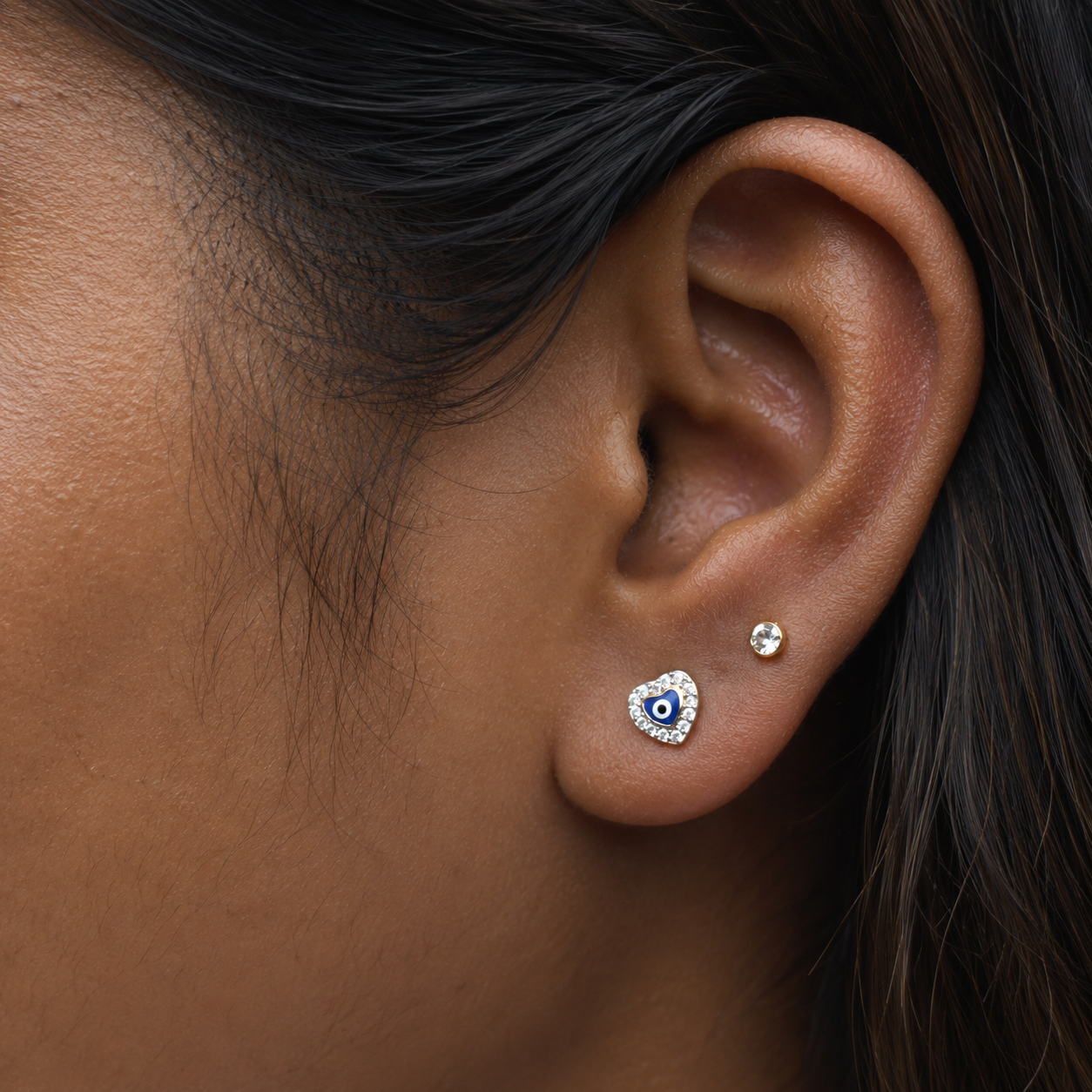 Zirconia Evil Eye Heart Stud