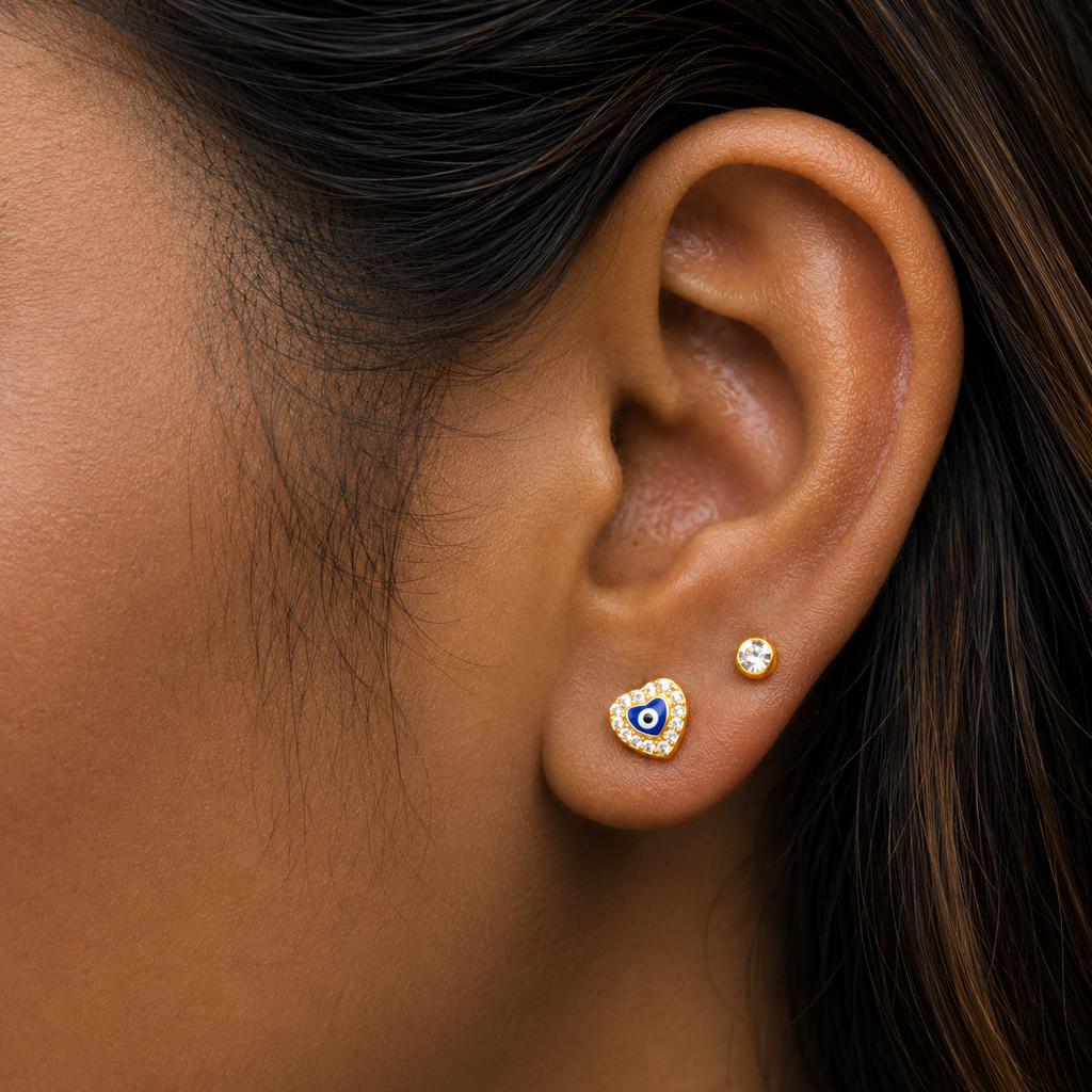 Zirconia Evil Eye Heart Stud