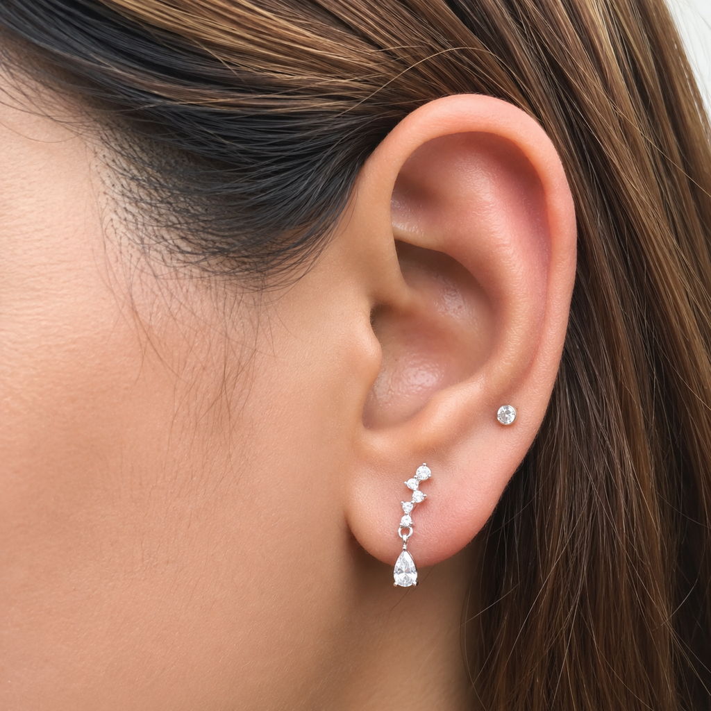 Zirconia Drop Arc Stud Earrings