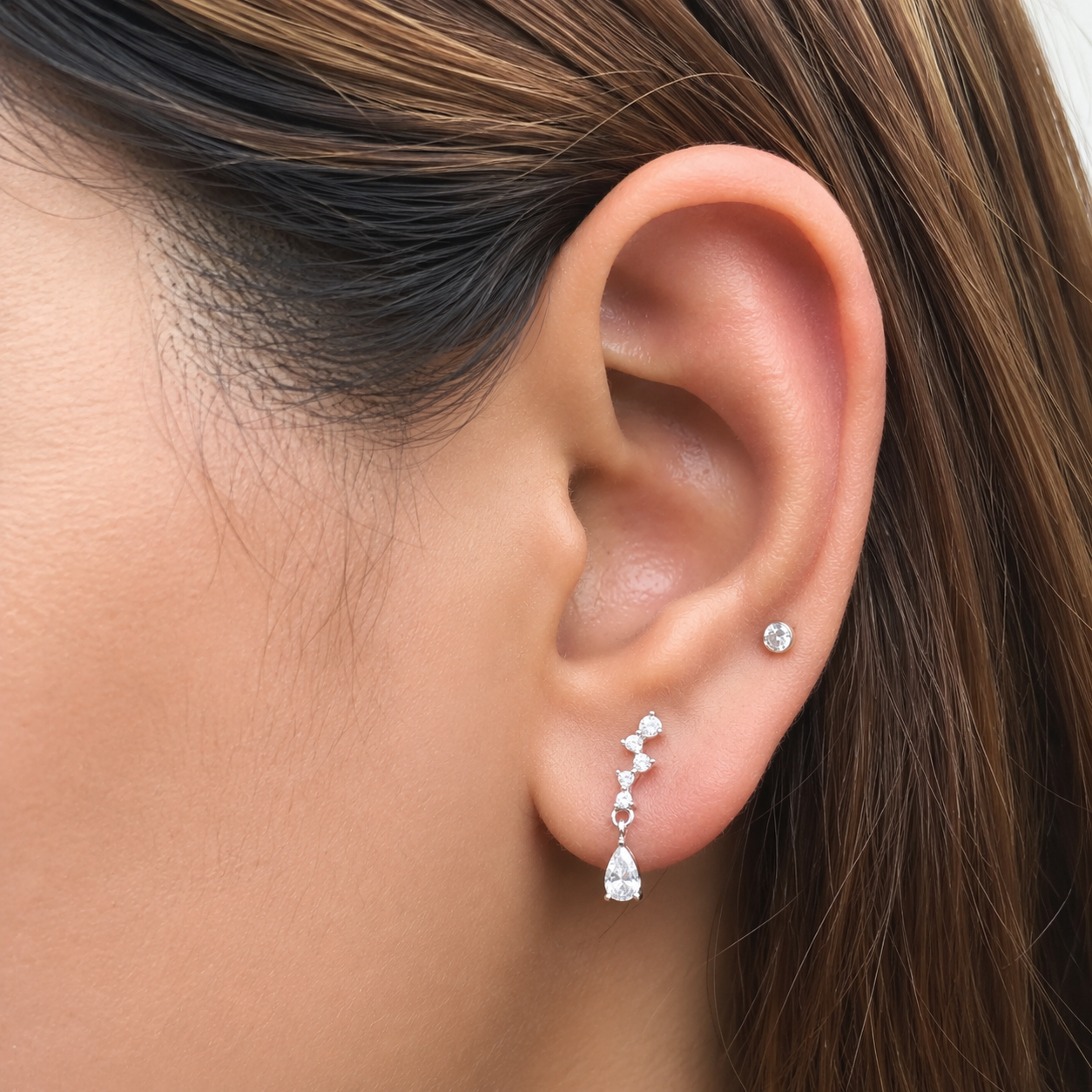 Zirconia Drop Arc Stud Earrings