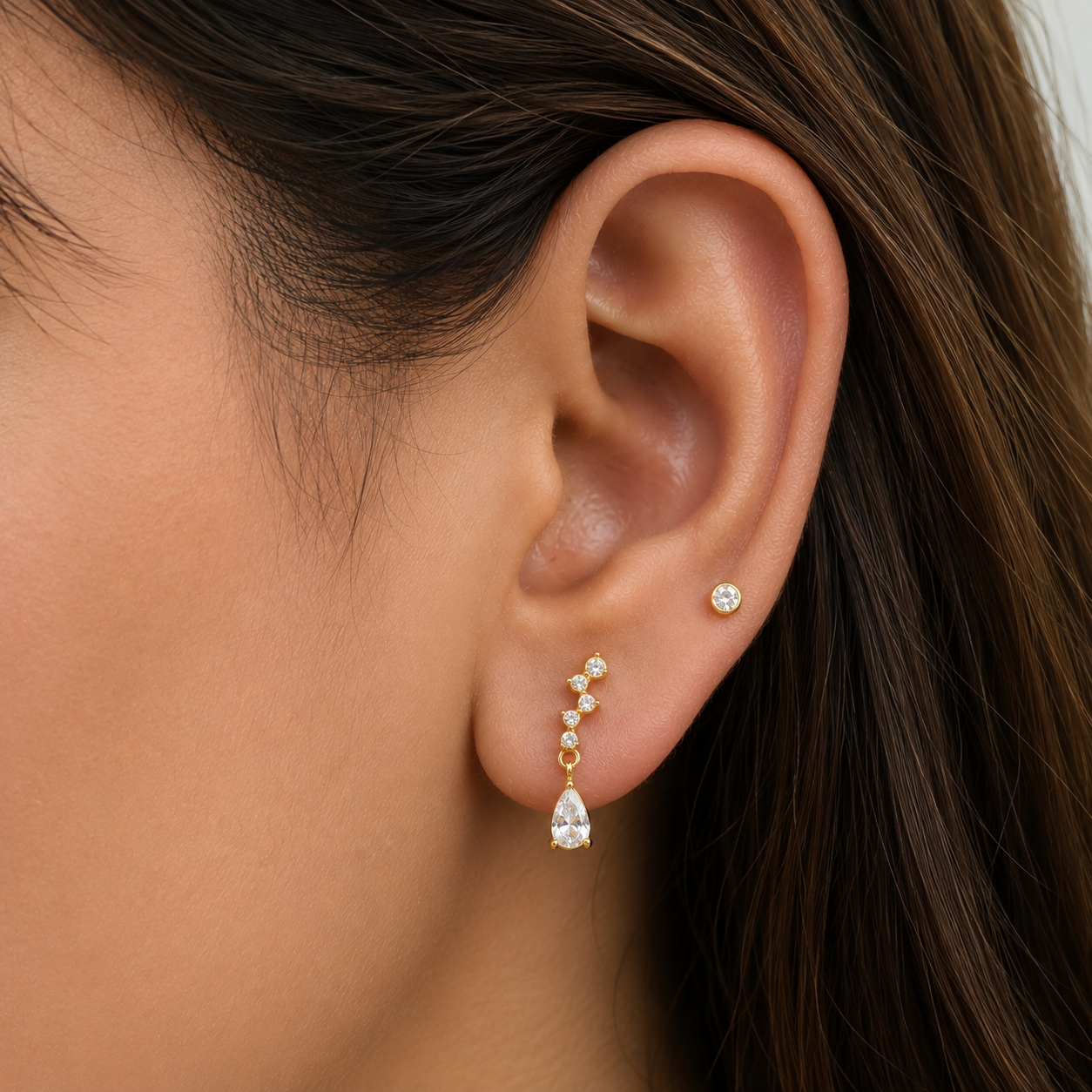Zirconia Drop Arc Stud Earrings