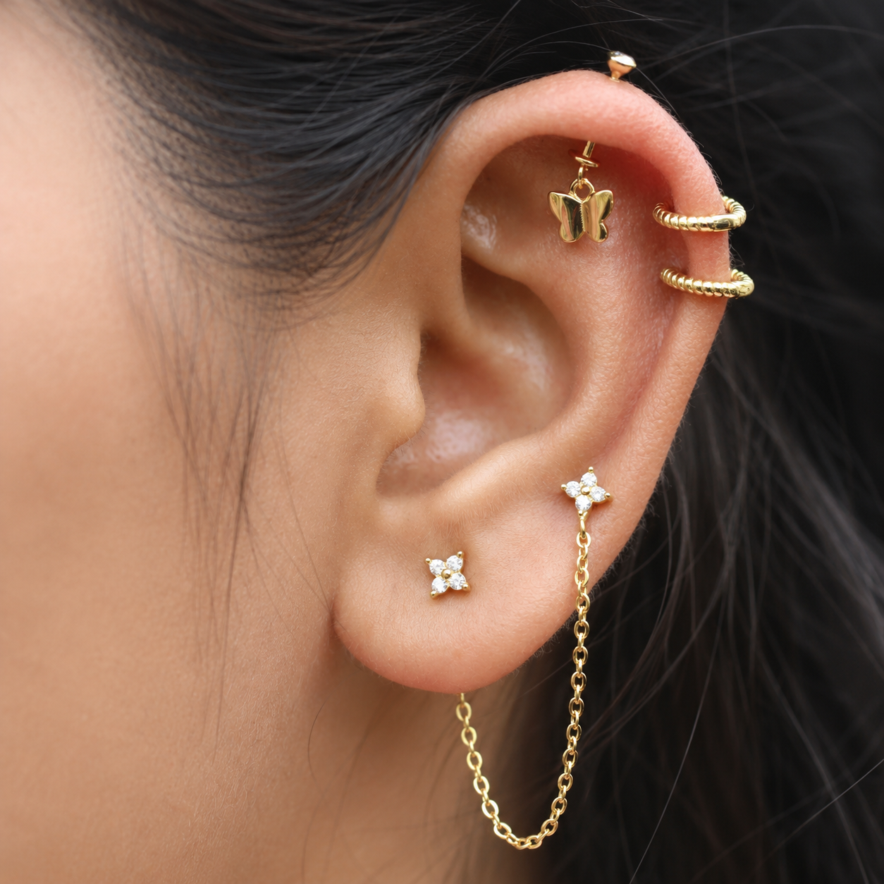 Dainty Butterfly Helix Hanging Earrings