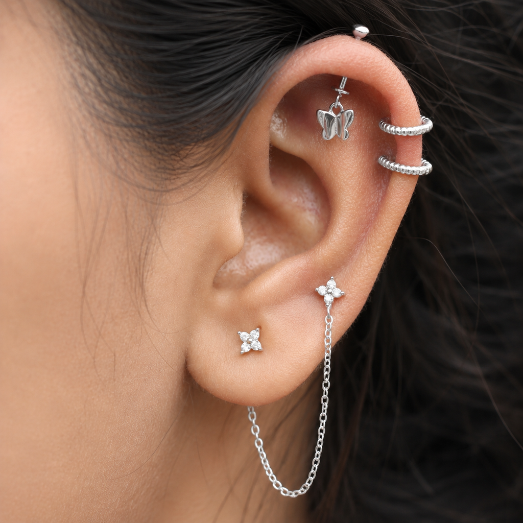 Dainty Butterfly Helix Hanging Earrings