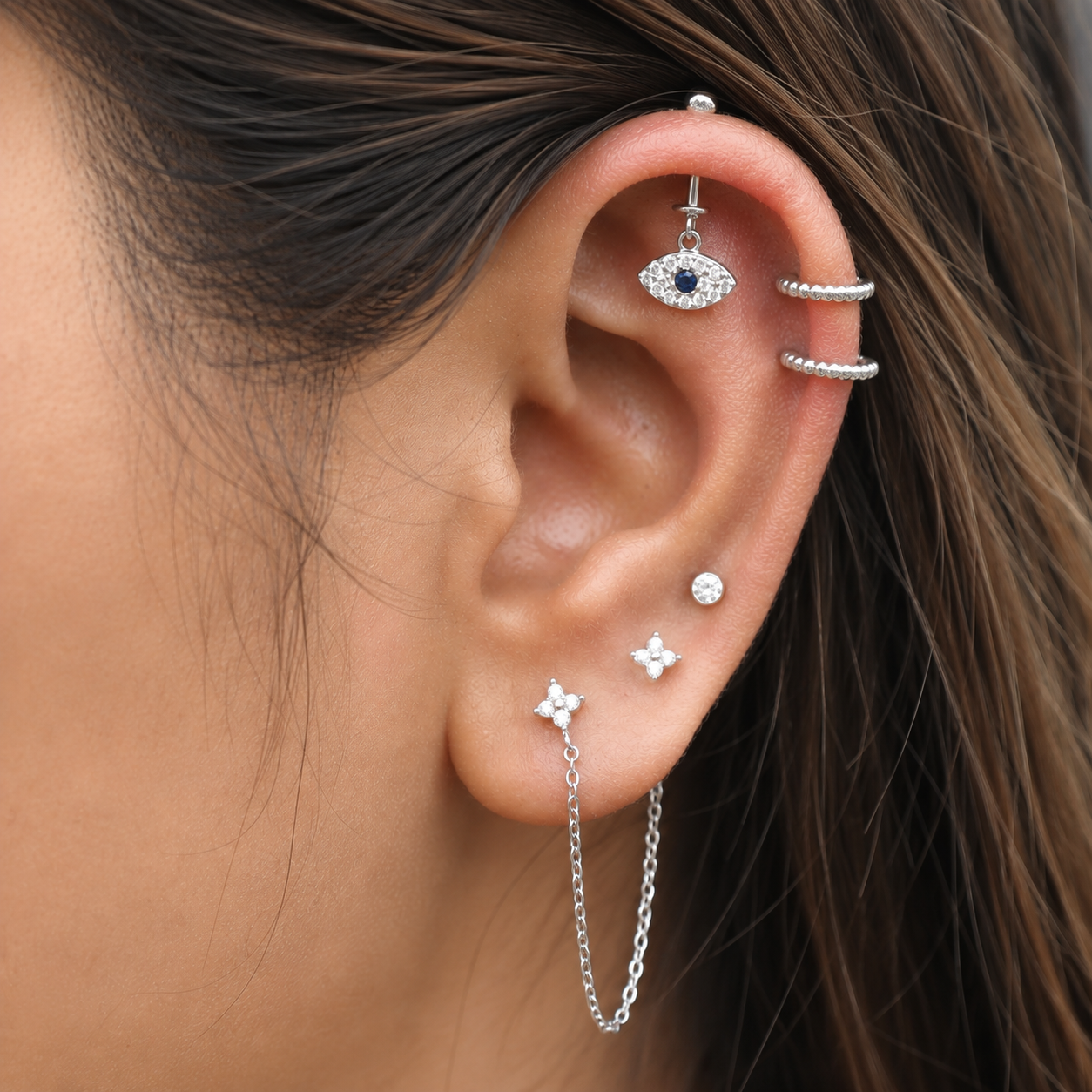 Evil Eye Helix Hanging Earrings