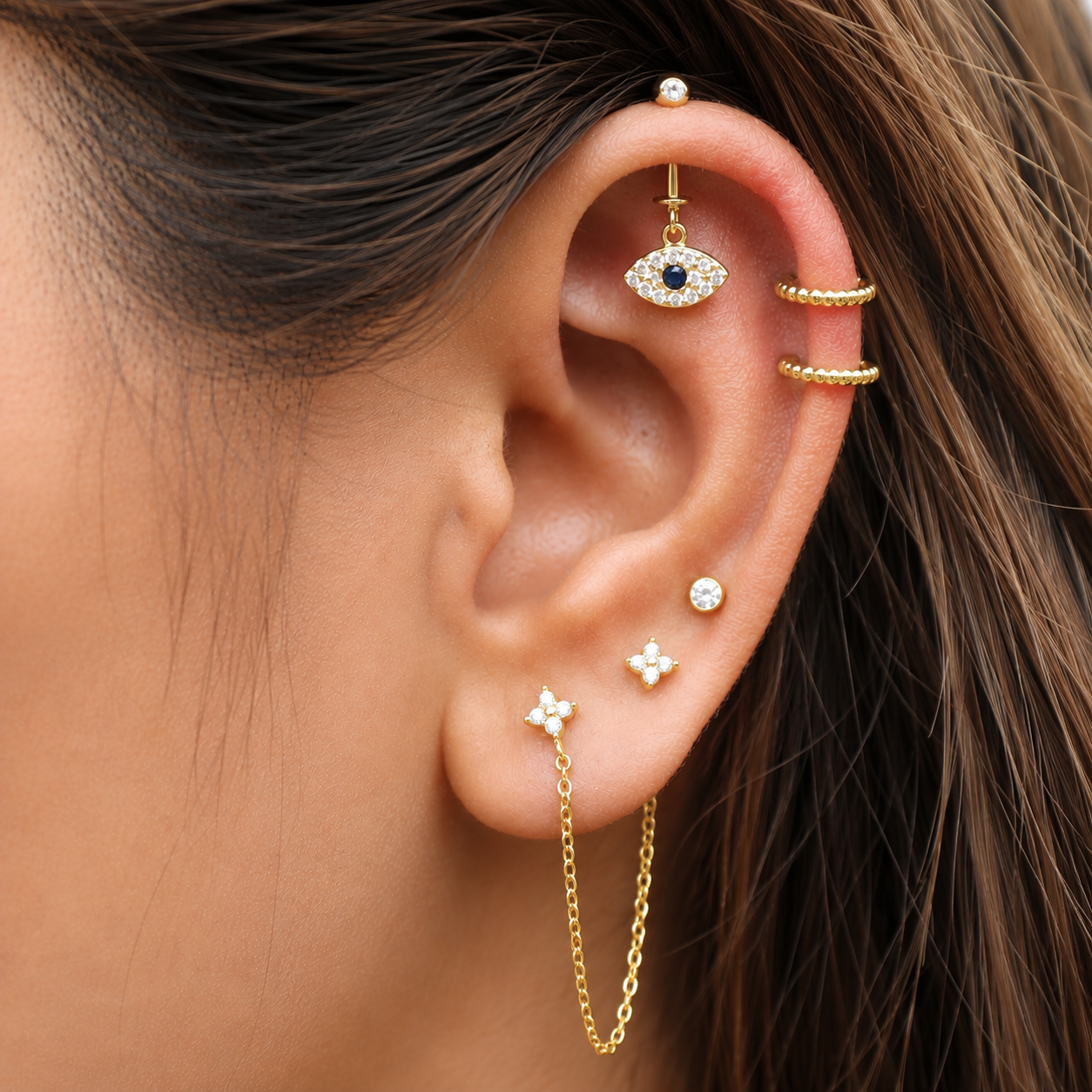 Evil Eye Helix Hanging Earrings