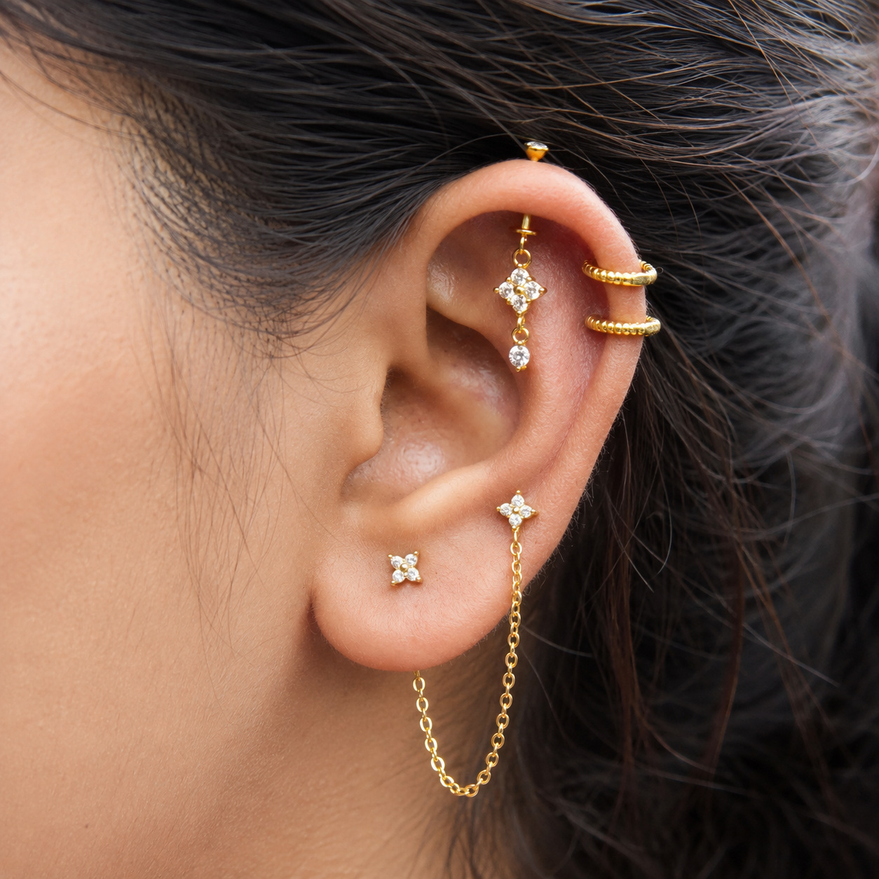 Dewdrop Floral Helix Hanging Earrings
