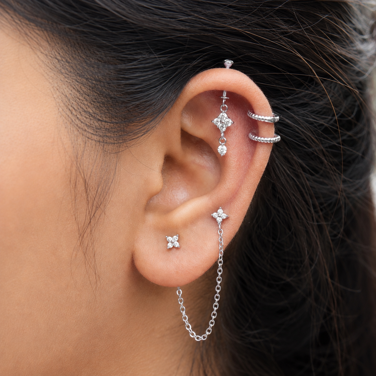 Dewdrop Floral Helix Hanging Earrings