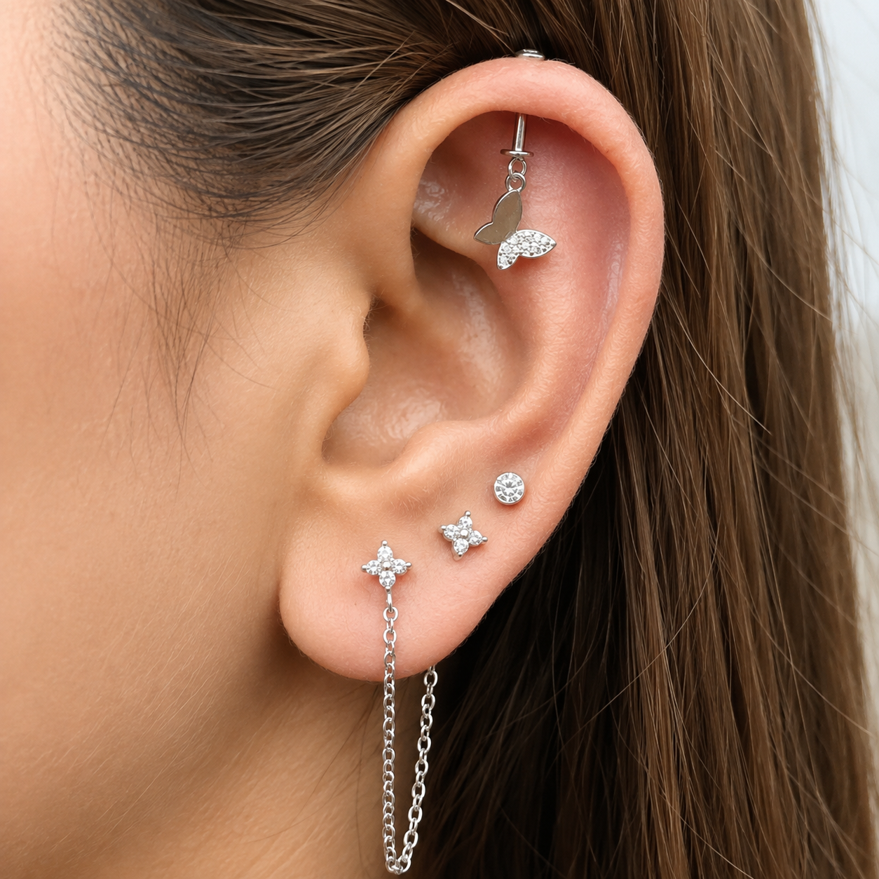 Floating Butterfly Helix Hanging Earrings