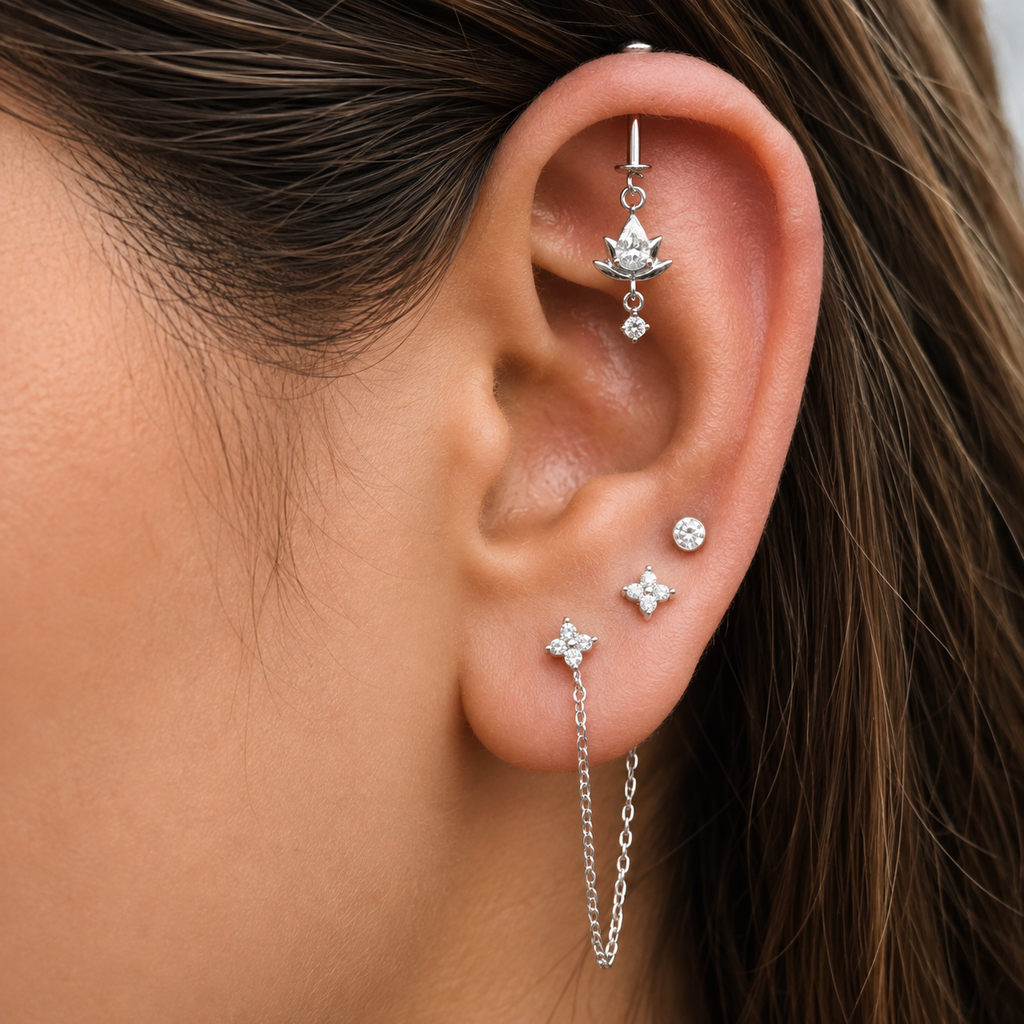 Lotus Drop Helix Hanging Earrings