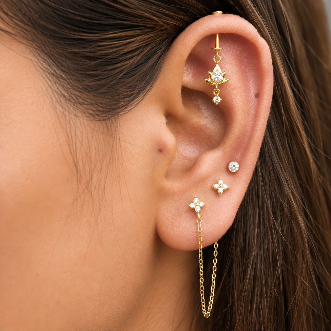 Lotus Drop Helix Hanging Earrings
