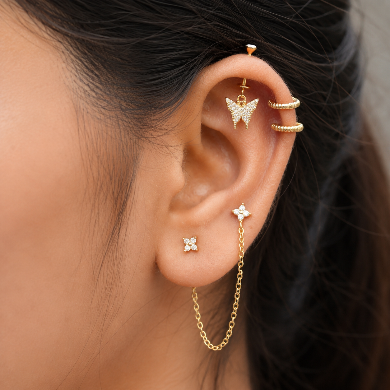 Zirconia Butterfly Helix Hanging Earrings